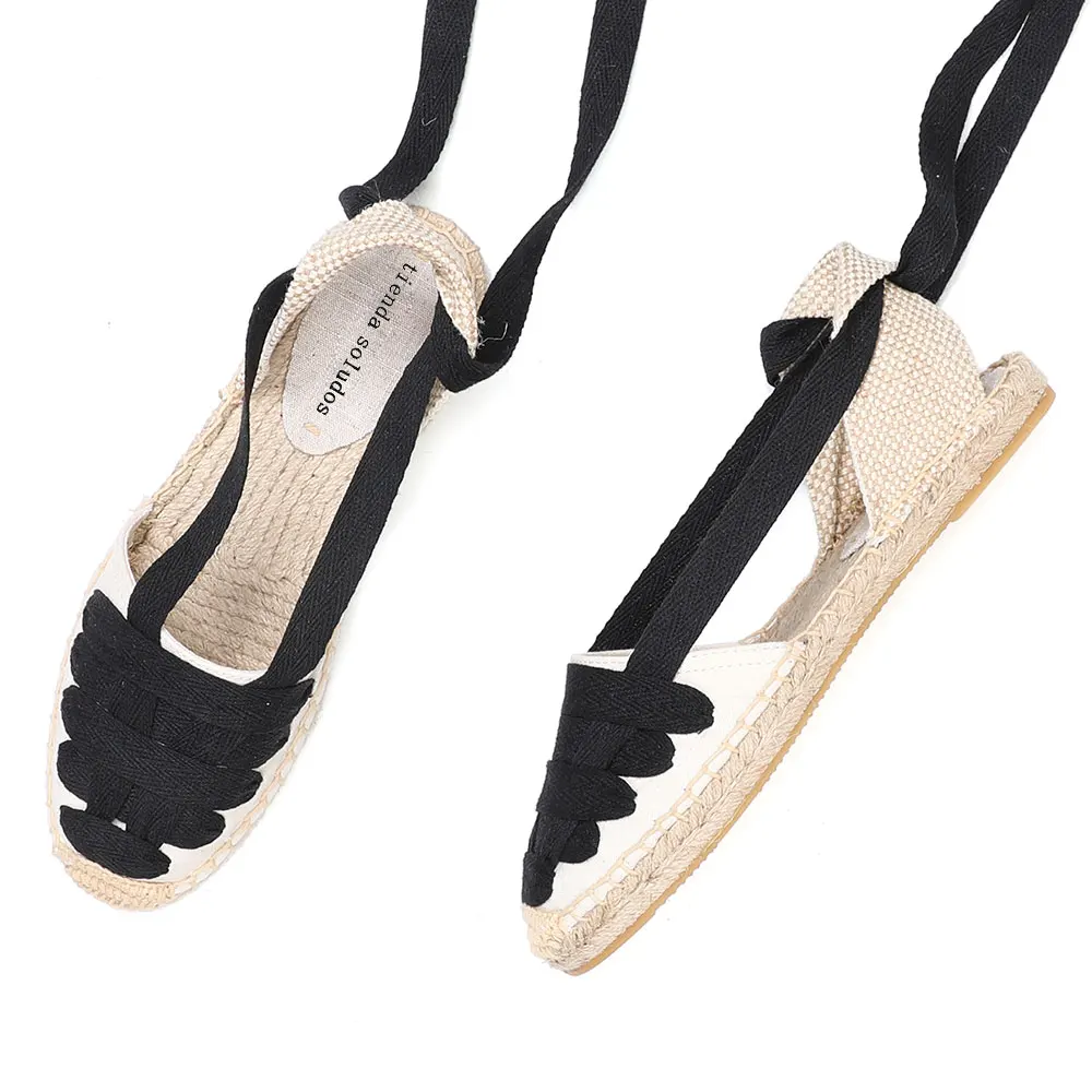 Lace-up Womens Espadrilles Sandals Shoes 2022 Sapatos Mulher New Arrival Hemp T-strap Flat With Open Rubber Sapato Feminino