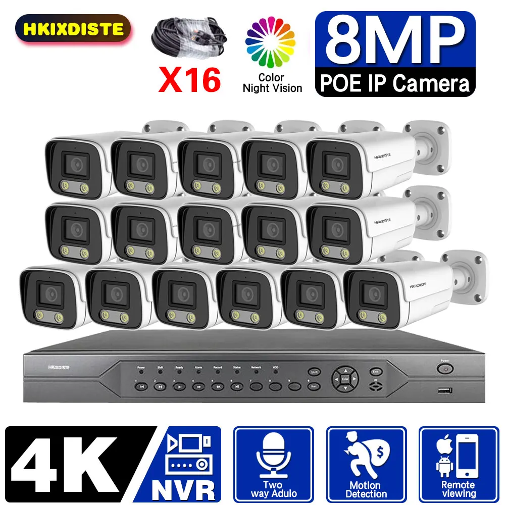 

16CH 8MP POE NVR Kit Outdoor 8CH CCTV Security Camera System 4K 5MP Two Way Audio POE IP Bullet Camera Video Surveillance Set