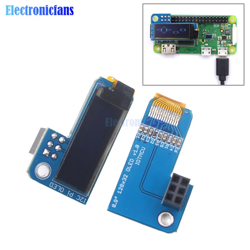 PiOLED 0.91inch OLED 128x32 I2C IIC Blue OLED Display Module for RPI Raspberry Pi 1, B+, Pi 2, Pi 3 and Pi Zero