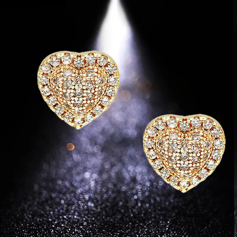 HUAMI 2021 Solid Heart Stud Earring Gold Silver Color AAA Zircon Simple Sweet Earrings for Women Jewelry Gift for Girlfriend