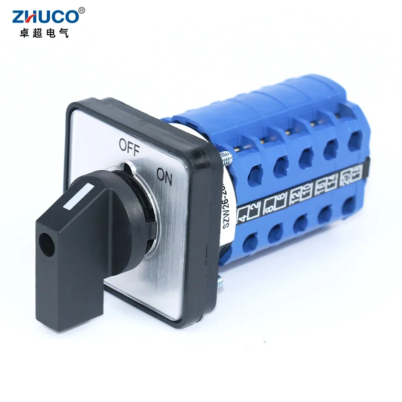 

ZHUCO SZW26/LW26-20 OFF-ON 2 Position 5 Phase 20A 660V 20 Terminals Universal Rotary Cam Selector Latching Change Over Switches