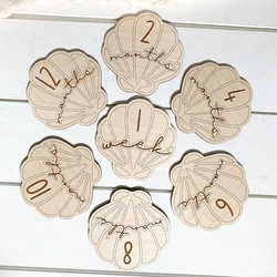 14pcs nursery Seashell wooden birth announcement sign baby monthly milestone cards shower newborn gift set photo props