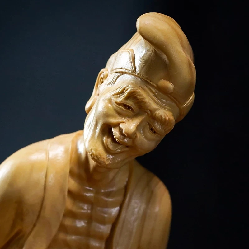 

Escultura china de madera de boj, 21cm, Feng Shui, estado de Buda de madera, monje loco, decoración del hogar