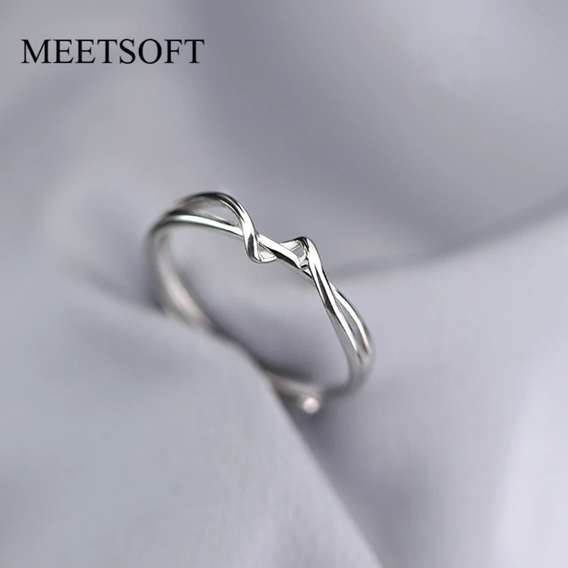 MEETSOFT 925 Sterling Silver Minimalist Exquisite Weave Finger Opening Ring for Women Engagement Classic Fine Jewelry Wholesale