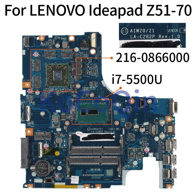 

AIWZ0/Z1 LA-C282P для LENOVO Ideapad Z51-70 SR23W I7-5500U R9 M375 материнская плата для ноутбука 5B20J23649 216-0866000 материнская плата для ноутбука