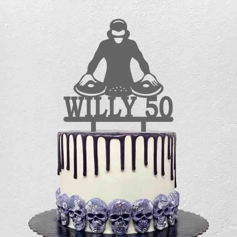 Personalized DJ Musician Birthday Cake Topper Custom Name Age For Disc Jockey Birthday Party Cake Decoration Topper