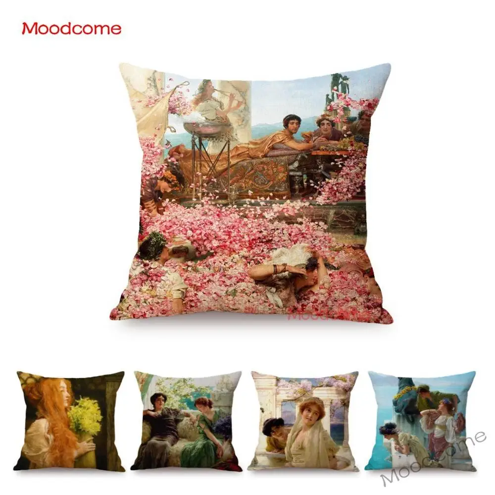 UK Artist Lawrence Alma-Tadema Ancient Luxury Noble Princess Prince King Flower Floral Spring  Sofa Pillow Case Cushion Cover