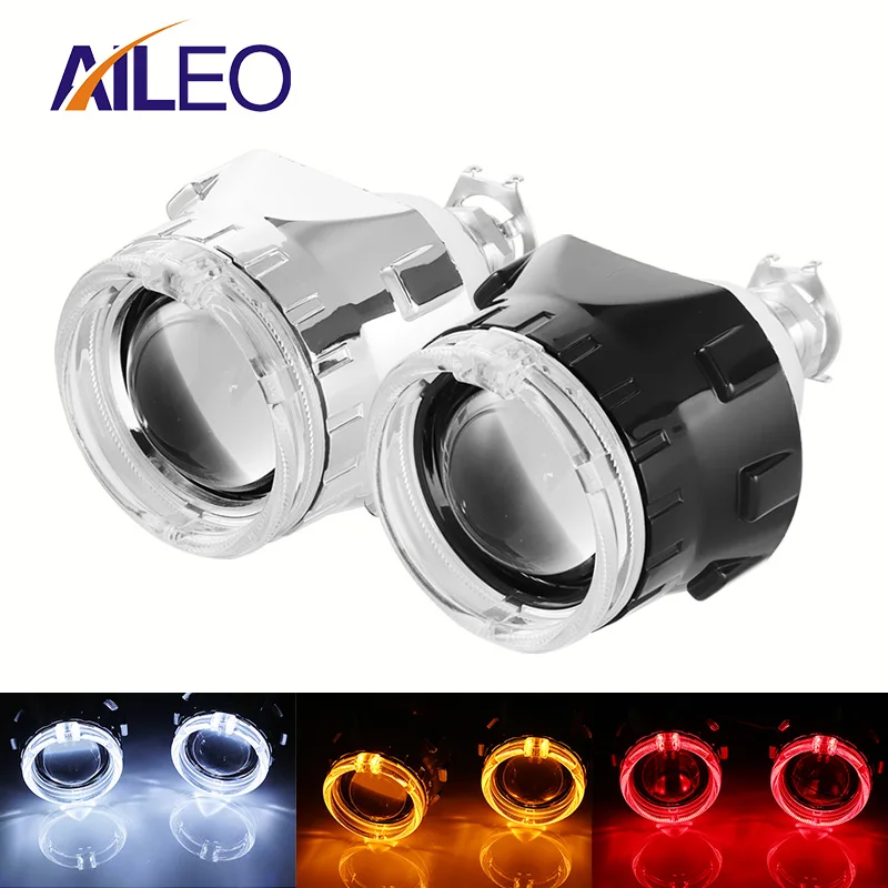 AILEO 2x 2.5 inch Led Angel eyes Bi-xenon Projector lens Driving Light DRL H4 H7 H11 Car Retrofit Styling Use H1 light Universal