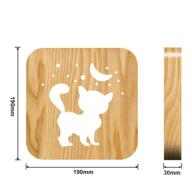 Firya gatto in legno zampa cane animale luce notturna luna stella 3D lampada a LED luci da scrivania alimentate tramite USB per bambini regalo di natale per bambini