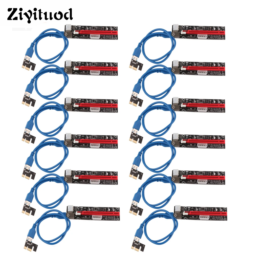 

12pcs PCI-E Riser Card VER103C Express Cable 1X 4x 8x 16x PCI Extender Adapter SATA 15pin 0.6m USB3.0 Power For BTC Miner Mining