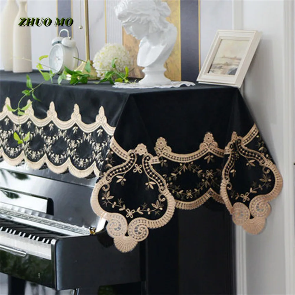 

European Style Piano Dust Protection Cover, Soft Black, Dustproof, Washable, Anti Scratch, Protective Cover for Home