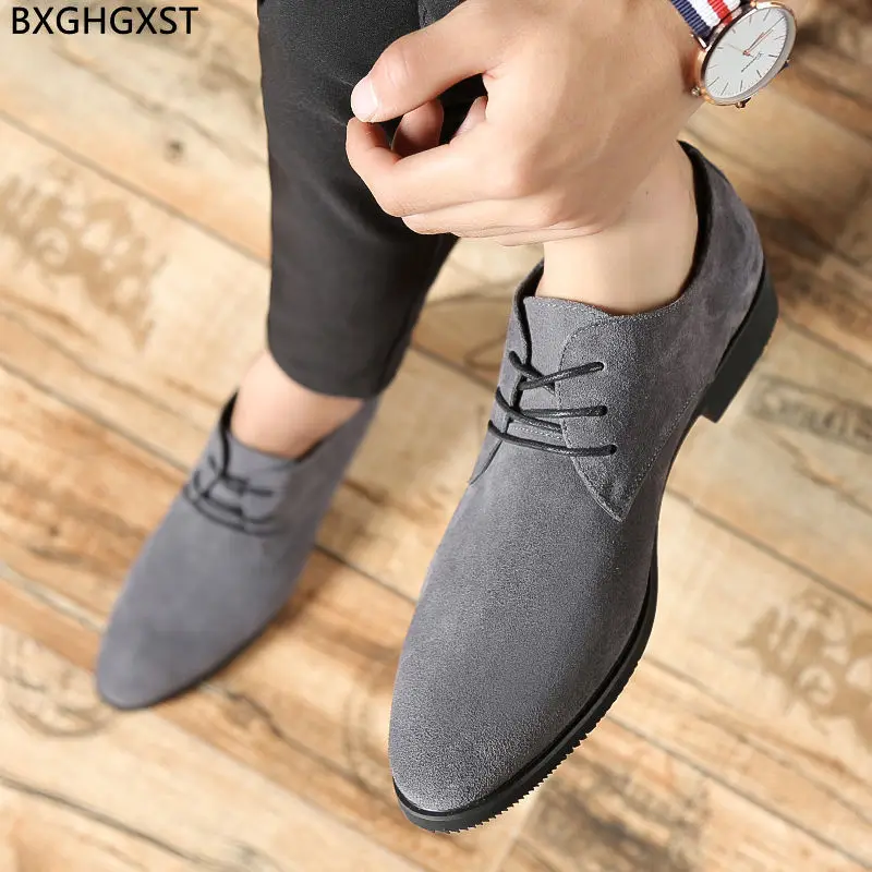 Grey Suede Shoes Men 2024 Black Derby Men Dress Shoes Italian Party Shoes for Men Formal Sapatos Social Masculino Zapatos Hombre