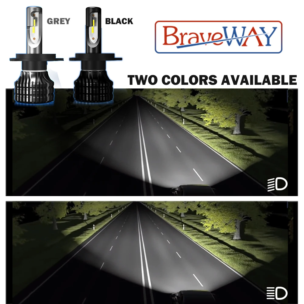 BraveWay [NO FAN] LED Bulb for Car Ice Bulb H4 H7 H11 Led Headlight 9005 9006 HB3 HB4 Headlamp 12000LM 6500K 50W 12V Car Light