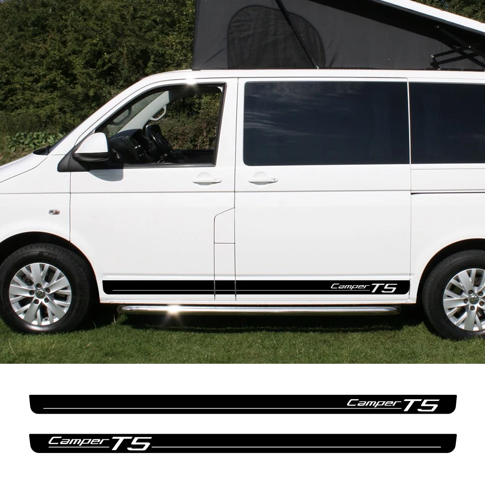 2PCS Car Body Side Skirt Stickers Stripes Graphics Vinyl Decals For Volkswagen VW Transporter Camper T5 Auto Decor Accessories