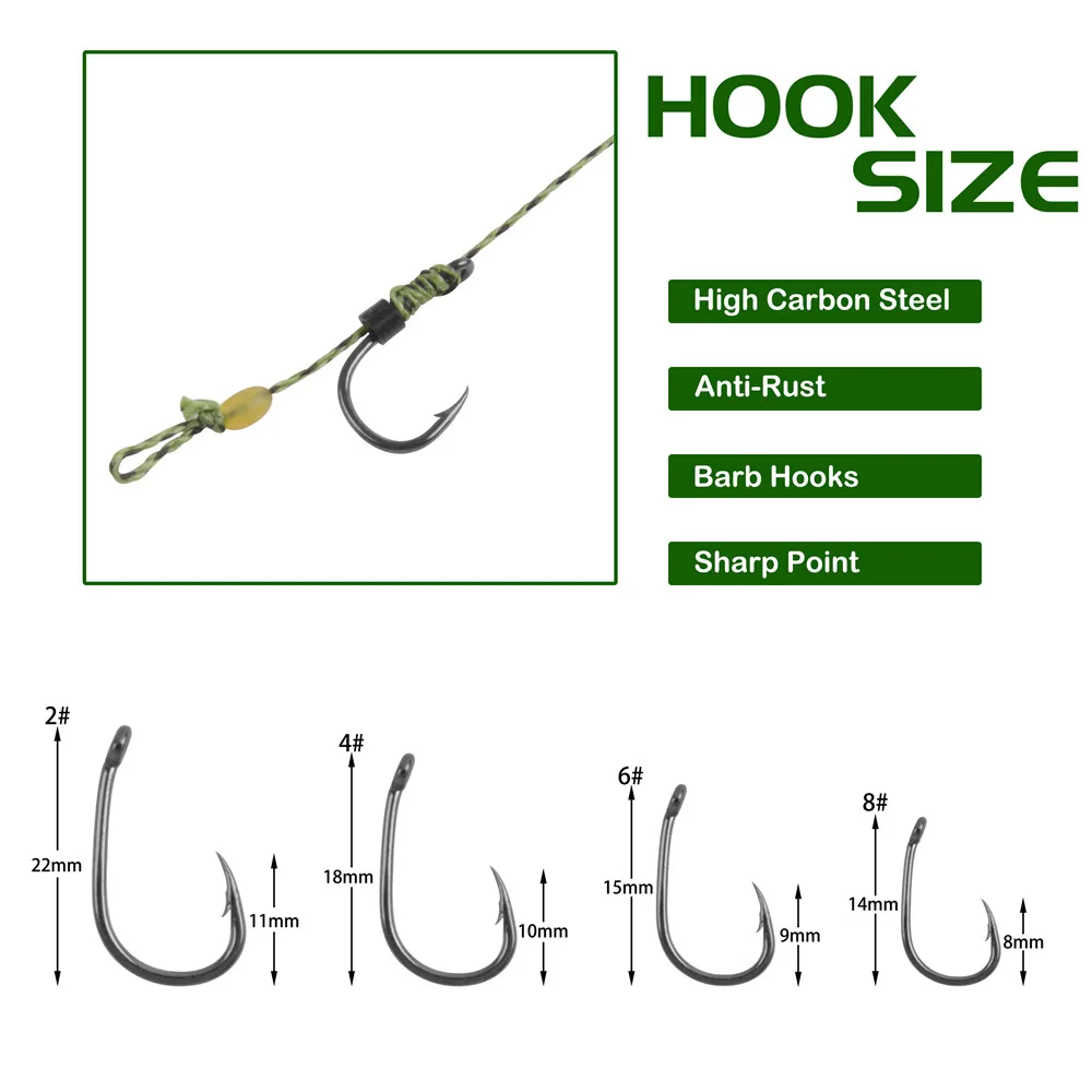 12Pcs Pre Tied Carp Fishing Hair Rigs Ready Made Boilies Bait Carp Fishing Hook Set Size 2/4/6/8# Carp Feeder rig Tackle