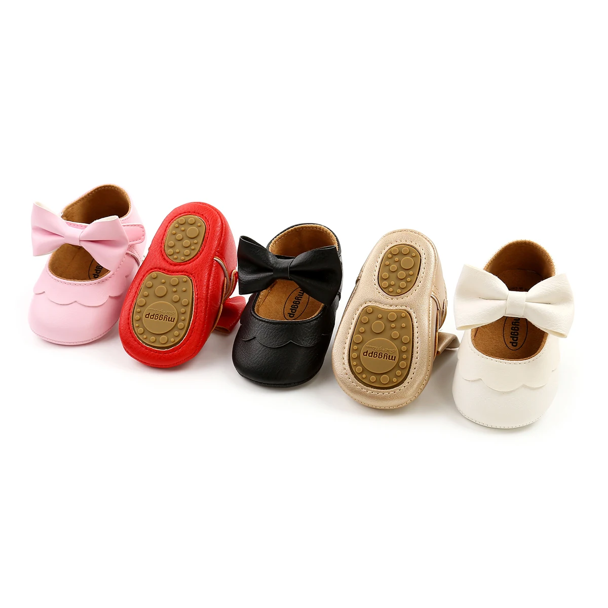 Cute Newborn Baby Girls Princess Shoes with Bowknot Toddler Anti-Slip Rubber Sole First Walkers Kids PU Leather Solid Shoes