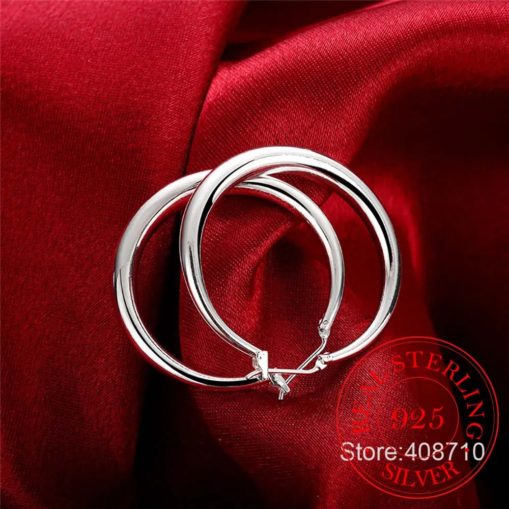 Solid Big Smooth Circle Hoop Earrings Brincos 925 Sterling Silver Simple Party Round Loop Earrings for Women Jewelry