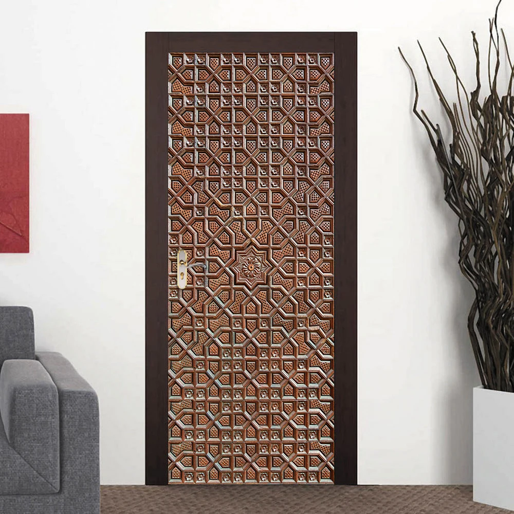 Simulation Bronze Door DIY Door Wall Stickers Home Decor Living Room Bedroom Art Mural Removable Waterproof Vinly Wall Poster