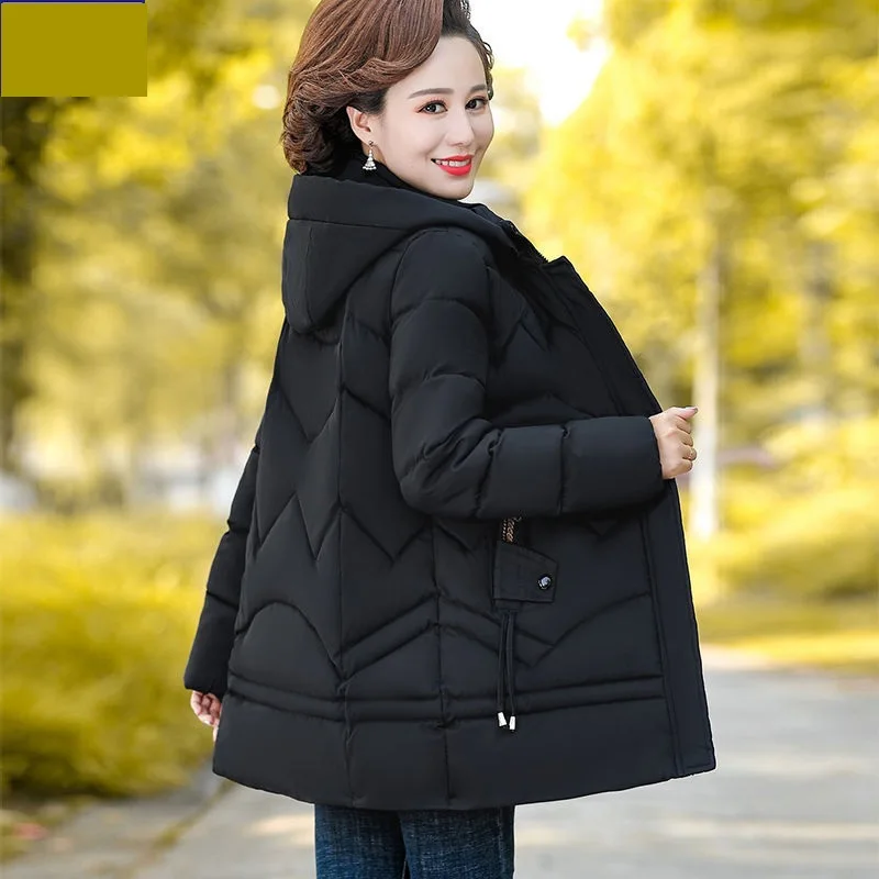 Winter Jacket Middle-aged mother\'s Clothing Hooded Parkas Loose Plus velvet Thick Winter Coat Female Warm Zipper Parka Outwear