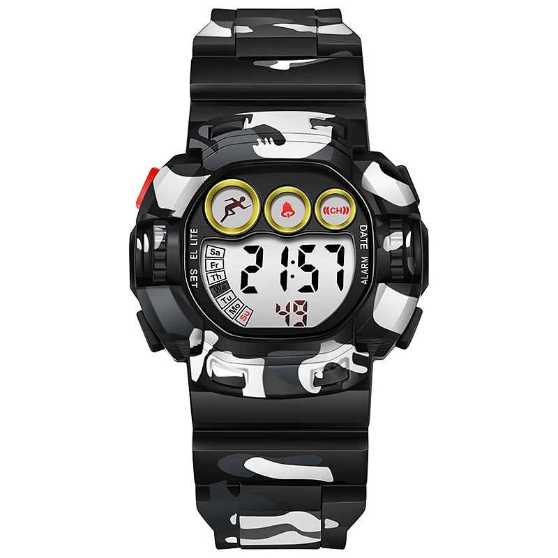 Camouflage Kinder Digitale Uhren Sport Stoppuhr Alarm Chrono LED Schwarz Licht 3ATM Wasserdicht