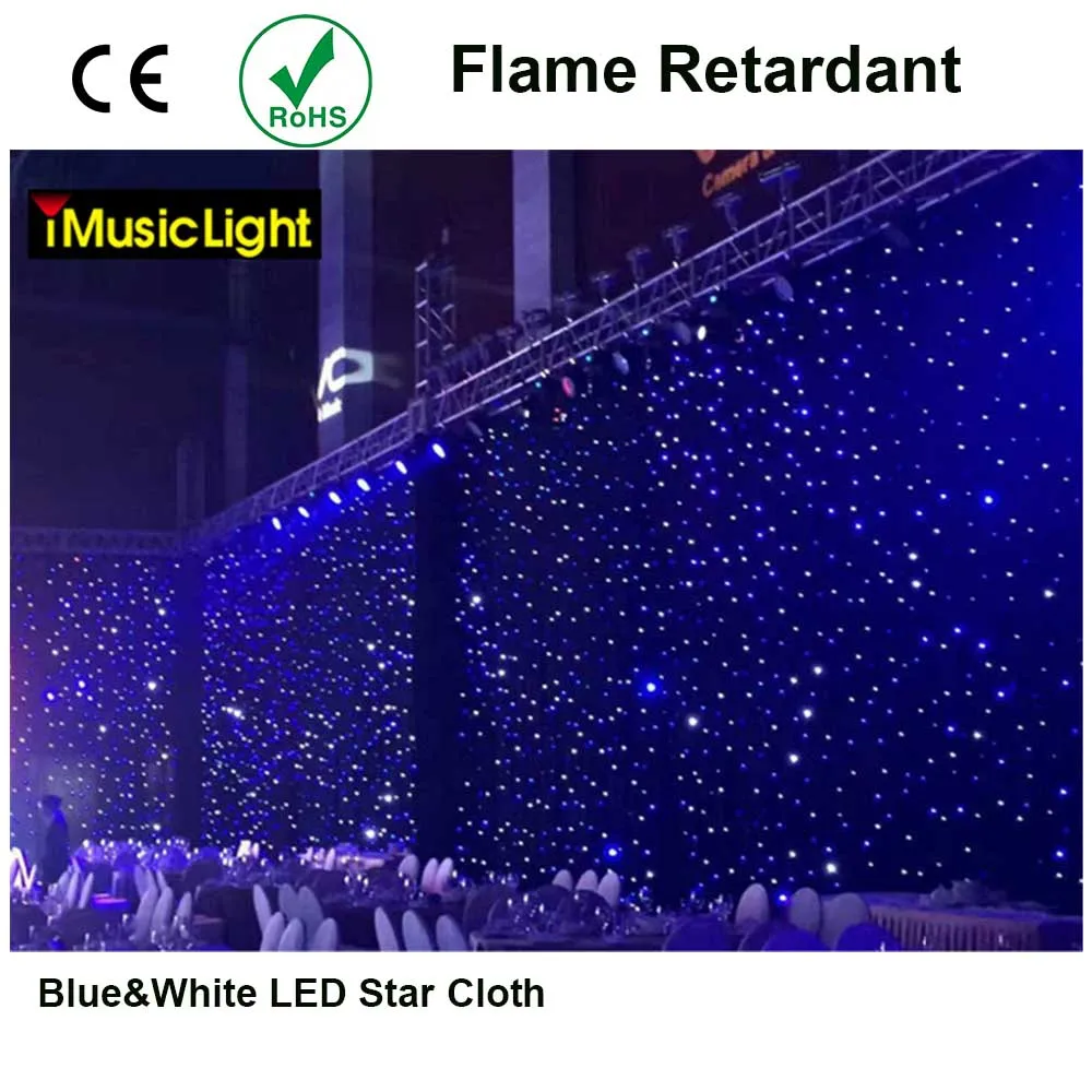 3Mx8M Blue+White LED starlight backdrop curtain DMX Controller LED Star Cloth for Wedding Decoration