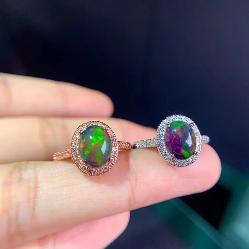 Thin Wedding Ring Charm Natural Opal Dyed Ovall Engagement Ring Luxury Female Black Stone Rings for Women