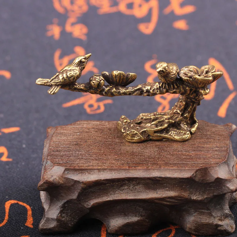 Pure Copper Plum Tree Happy Magpie Bird Miniature Ornaments Antique Brass Cuckoo Figurine Tea Table Decorations Desk Decor Craft