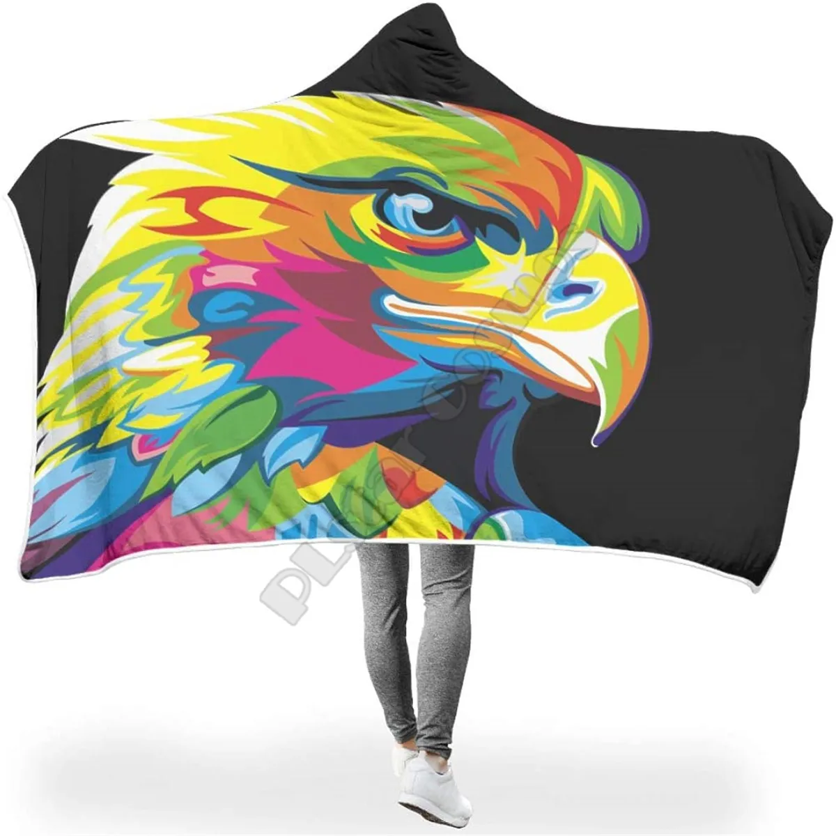 

PLstar Cosmos Animal Colorful Eagle Hooded Blanket 3D Printed Wearable Blanket Adults men women kids Boy Girl Blanket