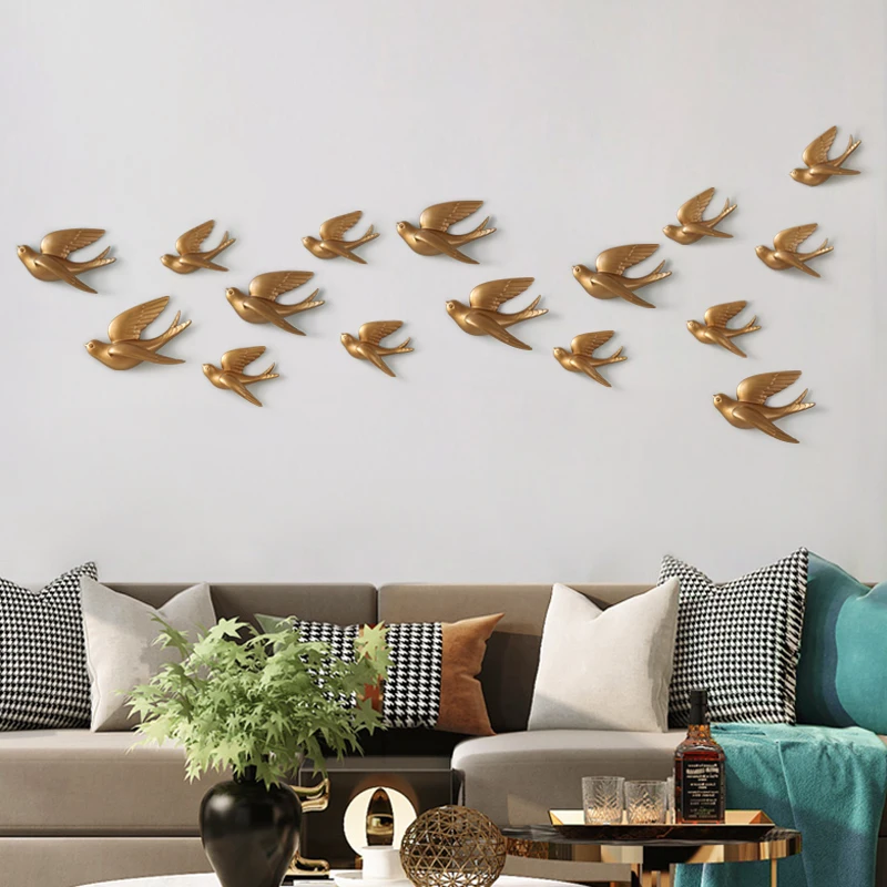 Resin 3d Swallow Birds Figurine Wall Stickers Home Decor Accessories For Living Room Home Decoration Stickers Wall Decoration