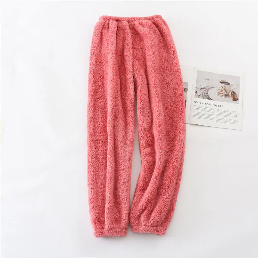 Women Winter Warm Fleece Pants Elastic Waist Teddy Fleece Leggings Autumn Home Wear Large Size Fuzzy Sweatpant