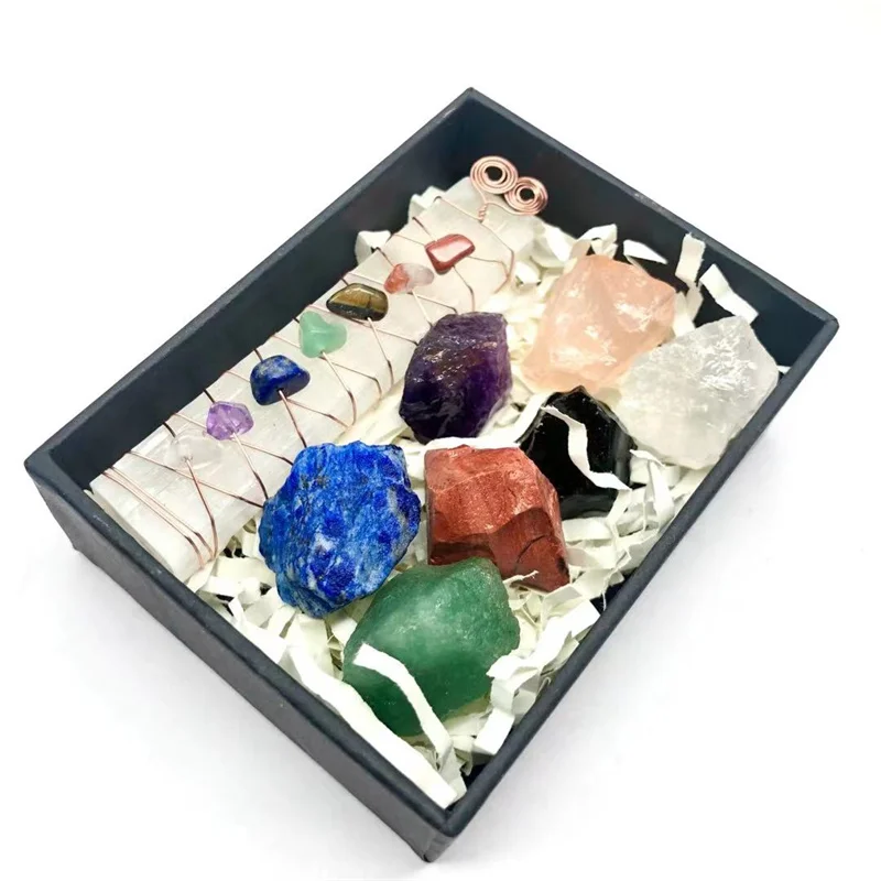 7 Chakras Rough Stones Set Of Boxes Natural Quartz Crystal Healing Gemstones Reiki Home Decoration