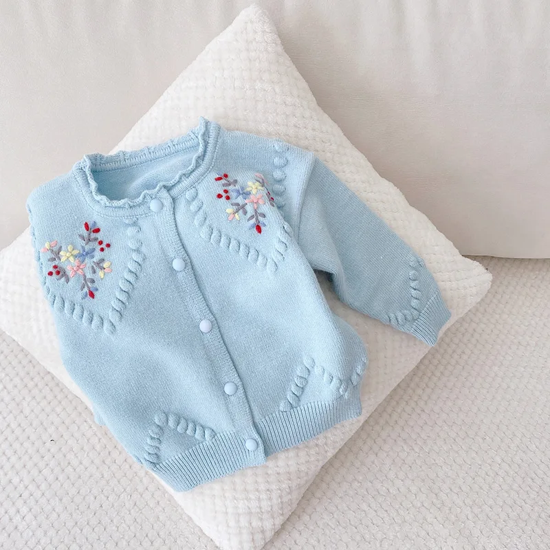 Baby Girl Clothes Sweater Embroidery Flower Girls Cardigan Autumn Kids Sweater Jacket QZ273