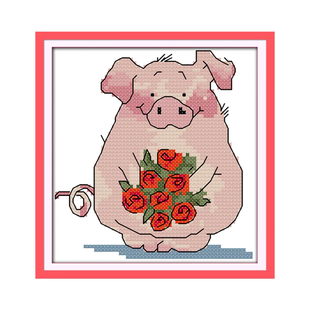 The little sister pig cross stitch kit cartoon 11ct count canvas stitches embroidery DIY handmade needlework plus plus