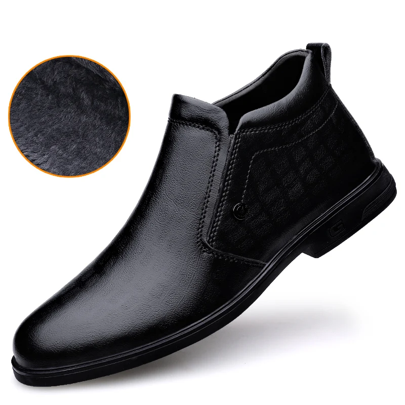 

Brand Men Boots Comfortable Warm Waterproof Quality Fashion Ankle Boots Casual Men Leather Boots Black Warm Boots