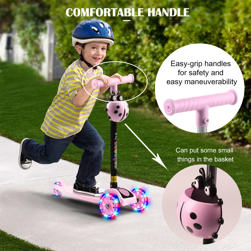 

Outdoor Sport Toy Children Scooter 3 Wheel T Bar Balance Riding Kick Scooters LED Wheel Adjustable Scooter Kids Birthday Gift F