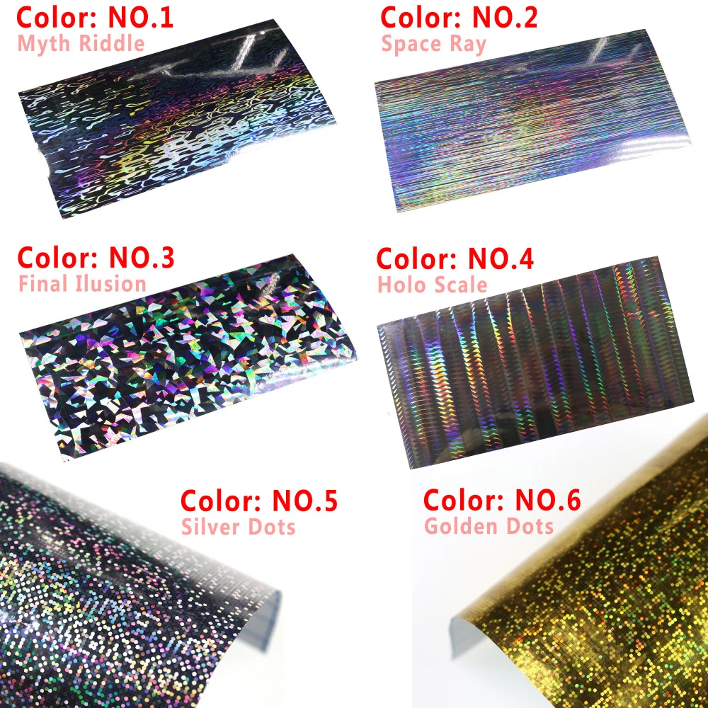 4/6pcs Fishing Hard Bait Sticker Holographic Adhesive Film Flash Type for Saltwater Fishing Lure Making 10X10/10X20cm