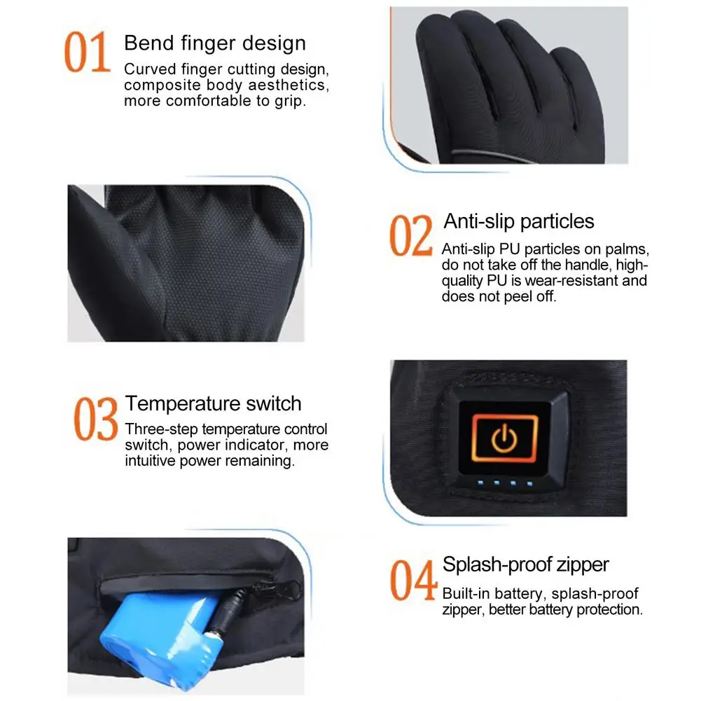 Winter Electric Heated Gloves Motorcycle Gloves Waterproof Heated Moto Touch Screen Battery Powered Cycling Gloves For Winter