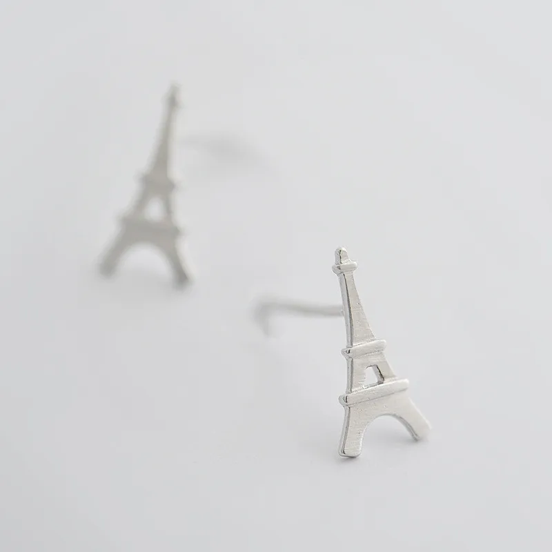 100% 925 Solid Real Sterling Silver Eiffel Tower Stud Earrings for Women Party Gift Jewelry pendientes boucle d oreille eh977