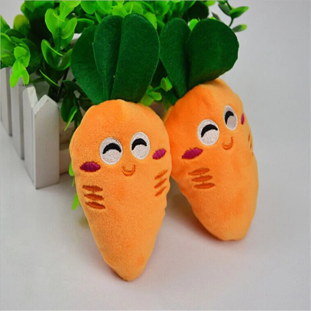 Pet Soft Fleece Smiling Carrot Chew Squeak Toys For Small Dog Puppy Squeaky Plush Sound Cute Vegetable