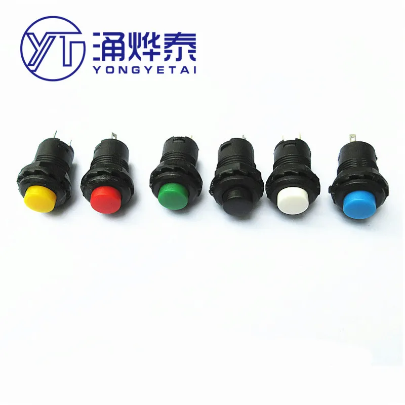 YYT 10PCS DS-428/427 round button switch with lock self-locking no lock self-reset button red green yellow 12MM