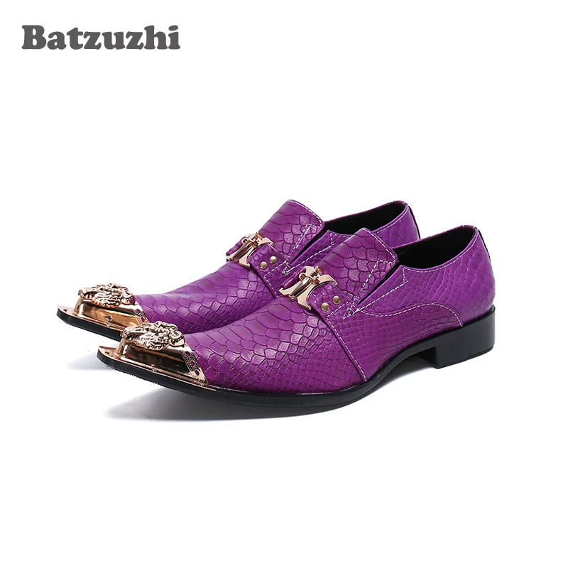 

Batzuzhi Italian Style Men Shoes Pointed Iron Toe Genuine Leather Dress Shoes Male Formal Party Flats Footwear Party and Wedding