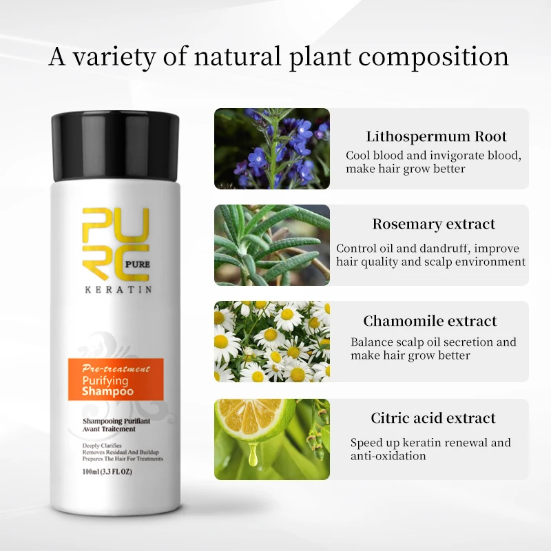 PURC Purifying Shampoo Keratin Hair Treatment Deep Cleaning Smoothing Straightening Hair Care Beauty Health100ml
