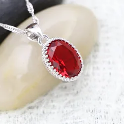 Silver 925 Pendant Necklace for Women Red Cubic Zirconia Wedding Accessories