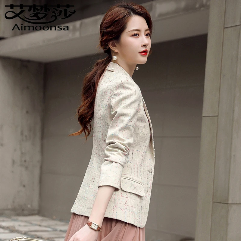 2023 Autumn Winter Blazer Women Long Sleeve Tweed Elegant Coat Ladies Chic Tops Vintage Plaid Suit Jackets And Blazers Casaco