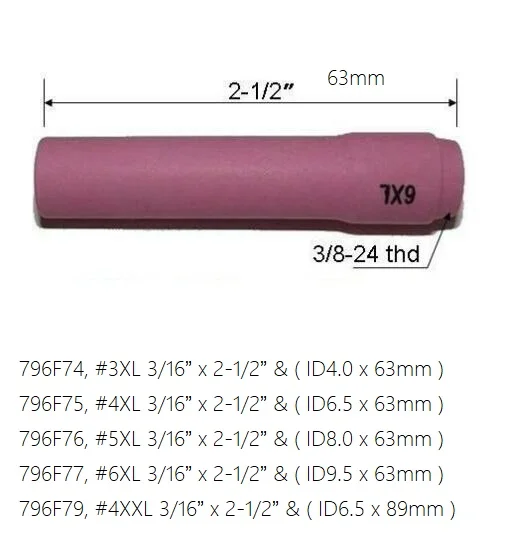 ขยายTIG Aluminaหัวฉีด 796F77 #6 TIGยาวถ้วยเซรามิกสำหรับไฟฉายเชื่อมTIGวัสดุสิ้นเปลืองSR PTA DB WP 9 20 25 Series,5PK