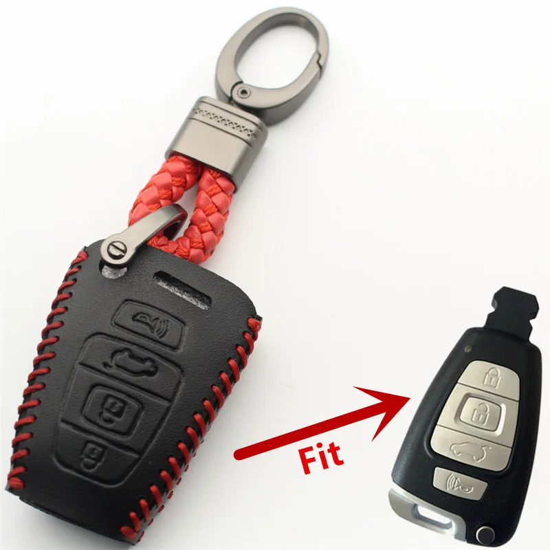 FLYBETTER Genuine Leather 4Button Smart Remote Key Case Cover For Hyundai Veracruz L581