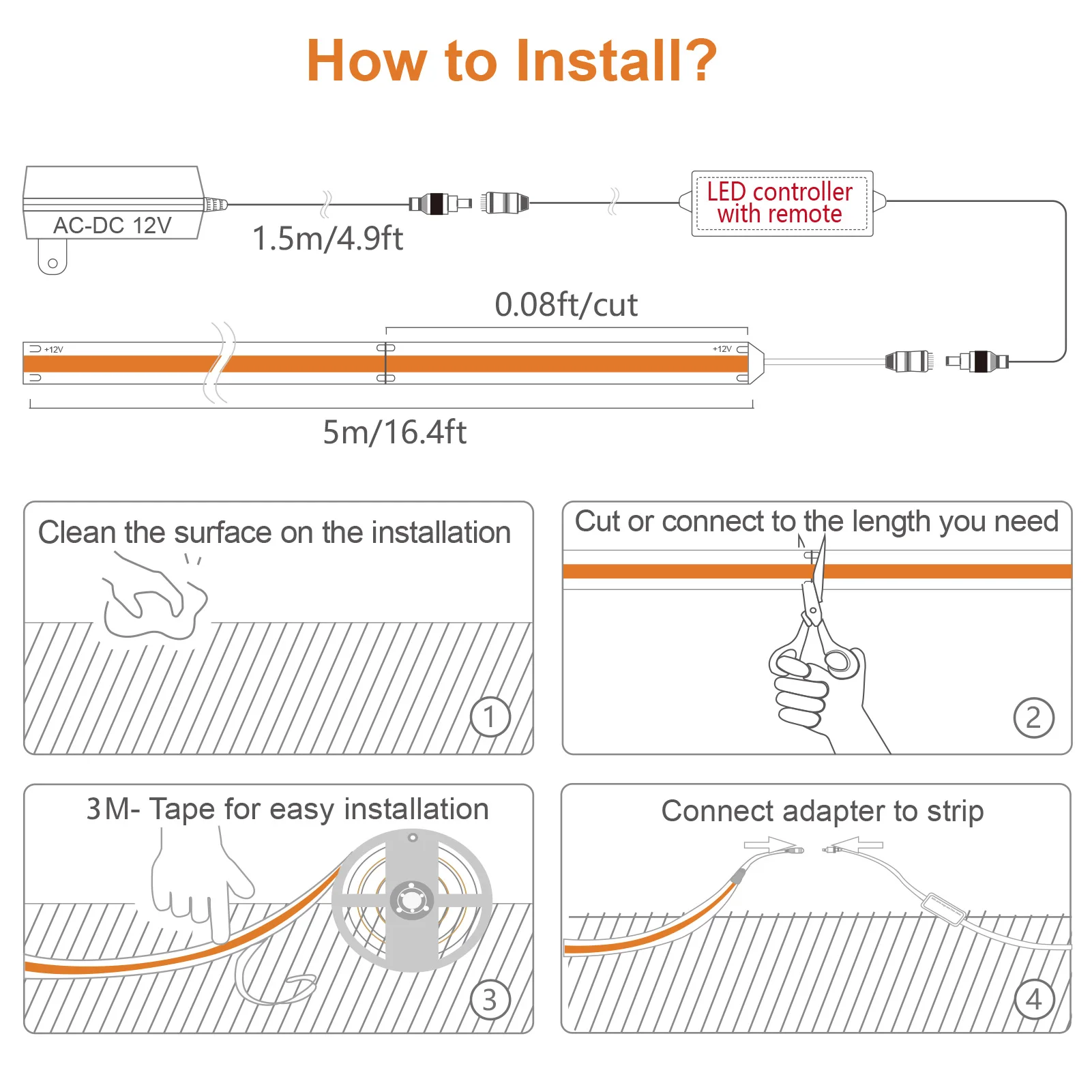COB LED Strip CRI 90 High Brightness 10mm 320 480 LEDs Cuttable LED Light  Ribbon Warm Cold White Light Ribbon for Room TV Decor