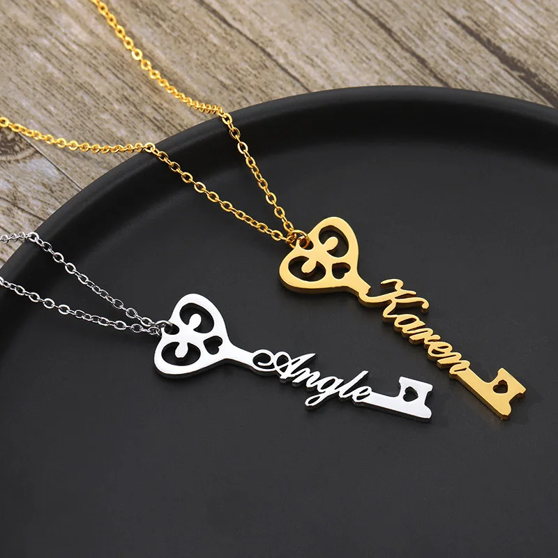 Custom Key Name Necklaces For Women Stainless Steel Choker Heart Infinity Love Key Necklace Femme Lover Christmas Jewelry Gift