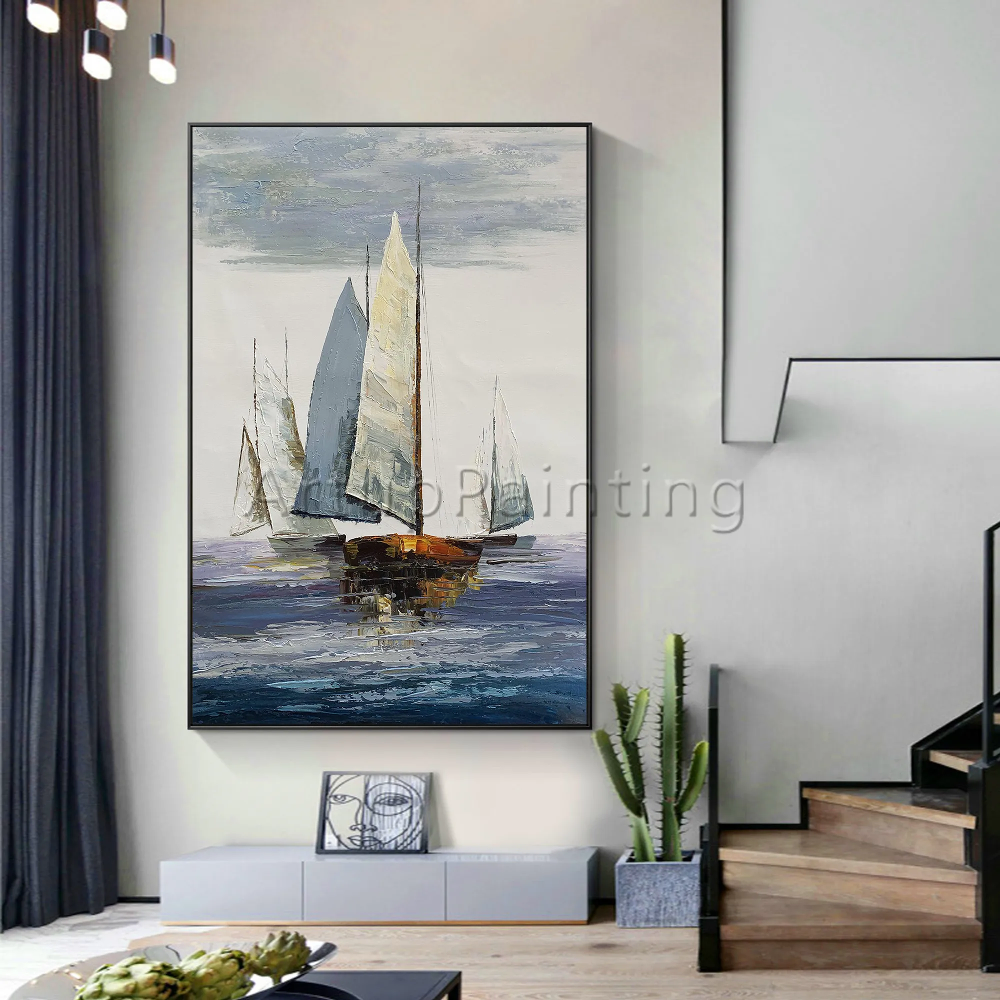 Canvas oil painting room decoracion sailing boat ship yacht acrylic painting Wall art Pictures For Living Room seascape