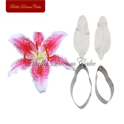 4pcs/set Lily Petal Veiner Silicone Mold Stainless Steel Cutter Molds DIY Handmade Fondant Flower Mould Cake Decorating Tools